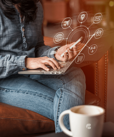 Woman typing by looking into mobile - Digital marketing