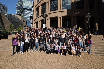 Group smiling, posing for a photograph
